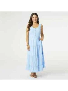 COCO & CARMEN MEADOW GAUZE TIERED TANK DRESS-BLUE SIZE LARGE/XL SUMMER 2024 - Picture 1 of 2