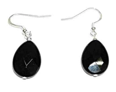 PENDIENTES de PLATA de ley 925 y ÓNIX Facetado lágrima 13x18 mm. Calidad Estuche - Imagen 1 de 3