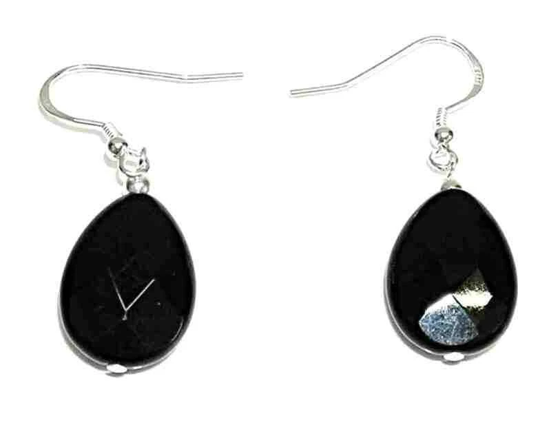 PENDIENTES de PLATA de ley 925 y ÓNIX Facetado lágrima 13x18 mm. Calidad Estuche - Imagen 1 de 3