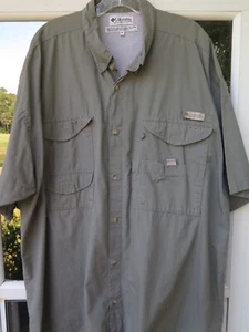 Columbia PFG Cotton Solid Green Outdoors Vented Fishing Shirt XXL 2XL Big Man - Picture 1 of 11