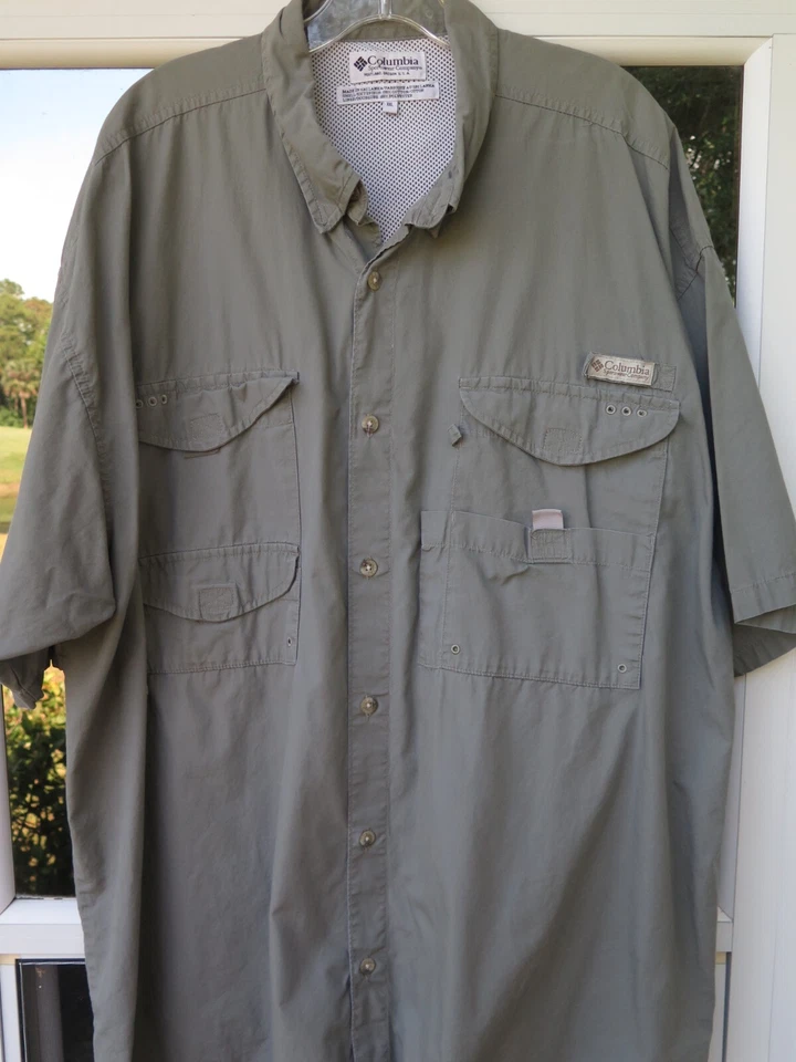 Columbia PFG Cotton Solid Green Outdoors Vented Fishing Shirt XXL 2XL Big Man - Image 1 of 4