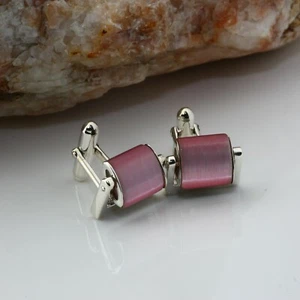 BW Sterling Silver England Lever Swivel Pink Stone Cufflinks Circa 1970 - Picture 1 of 9