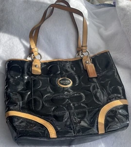 COACH Embossed Black Patent Leather Peyton Tote Bag - Picture 1 of 3