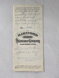 1911 Hartford Fire Insurance Policy, Stevens Memorial Library Attica NY - Picture 1 of 6