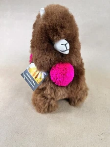 Real Alpaca Fur Llama Plush 8" Stuffed Collectible Handmade Peru Fluffy - Picture 1 of 6