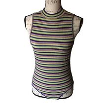 Cotton Candy Couture Women's Sz XL Multi Stripe Rainbow Fleece Bodysuit Y2K EUC