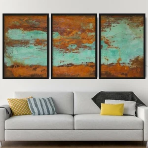 Abstract Set of 3 Copper Green Wall Art Print Picture Contemporary Print Gallery - Picture 1 of 4