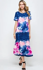 VESTIDO LARGO JOSTAR Slinky Poli Spandex ELASTIZADO Tejido ROSA AZUL MARINO W294 L XL 2X - Imagen 1 de 8