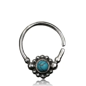 TRIBAL 16G TURQUOISE STERLING SILVER HANGING SEPTUM 9MM RING NOSE AFGHAN HELIX - Picture 1 of 1
