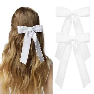 2PCS Hair Bows for Women Girls White Bow for Hair Slides Metal Clips Cute Ruf... - Picture 1 of 5