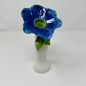 Vase Ceramic Floral Flowers Grasslands Road Bud Vase Blue Home 7.5 Tall - Picture 1 of 7