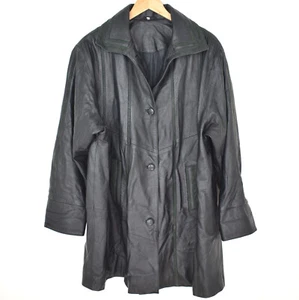 Oversized Buttersoft Black Leather Longline Jacket Size 16 18 Suede Trim - Picture 1 of 12