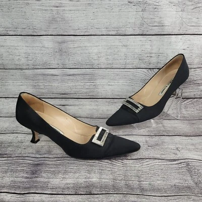 Manolo Blahnik Negro 2" Tacones Estrás Hebilla Punta Talla 37.5 (7.5 EE. UU.) Foto 1 de 4