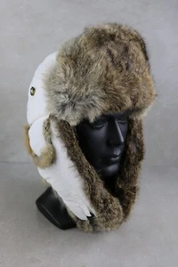 Verrückte Bombermütze Mütze Winter Flieger Kaninchenfell Trapper Ohrenklappen weiß Herren XL - Bild 1 von 11