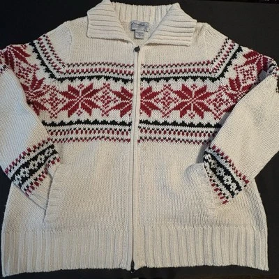 Eddie Bauer Sweater Full Zip Nordic Fair Isle Women’s Size XL Wool Blend *READ* - Image 1 of 4