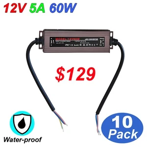 12 Volt DC Power Supply Waterproof Transformer 5A 60W Converter for Led Strip - Picture 1 of 10