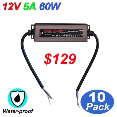 12 Volt DC Power Supply Waterproof Transformer  5A 60W Converter for Led Strip - Image 1 of 4