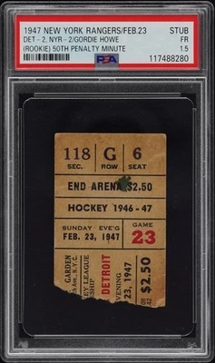 1946-47 Red Wings Ticket Stub 2/23/47--Gordie Howe Rookie Year PSA 1.5 FR - Image 1 of 2