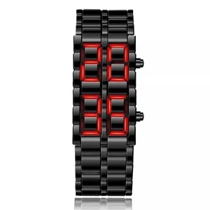 Mode Herren Digital Lava Armbanduhr Männer schwarz Vollmetall rote LED-Anzeige - Bild 1 von 7
