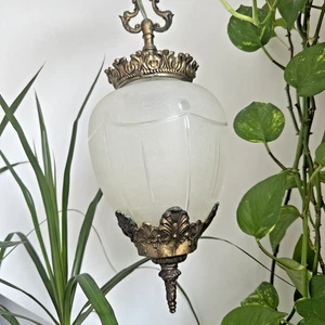 Vintage Hall Light Shade Viennese Style Pendant Etched Glass Coronet RoseFitting - Picture 1 of 8