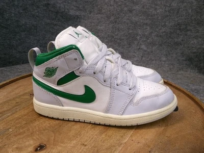 Nike Air Jordan 1 Mid Summit White/Pine Green PS Kids Size 2.5Y Sneakers Shoes - Image 1 of 4