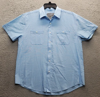 Bruno Shirt Mens Blue Detail Pockets Short Sleeve Classic Fit Collared Button-Up - Image 1 of 4
