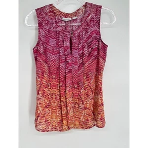 Liz Claiborne Sleeveless Blouse Keyhole Neckline Pink Orange Print S - Picture 1 of 9