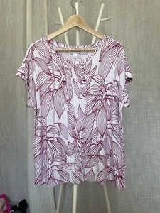Liz Claiborne Pink Leaf Print Short Sleeve Shirt size L - Picture 1 of 6