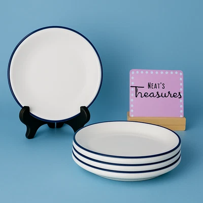 Mainstays White Blue Trim Rim Stackable Stoneware Sided Salad Plates Set of 4 - Image 1 of 4