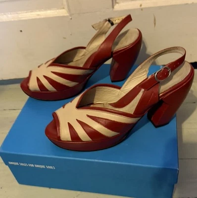 Vintage John Fluevog Lip Service Slingback Heels Red & White Size 11 WORN ONCE - Image 1 of 4