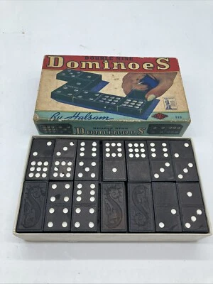 Mid Century Halsam Wooden Dominoes Double Nine 55pc Set #920 - Image 1 of 3