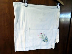 34" Square White Cotton Card Table Tablecloth Embroidered Flowers Mid Century - Picture 1 of 6