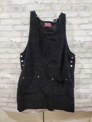 Vtg Denim Co Size M Women Overall Pinafore Dress Black Maxi Pockets Jumper - Image 1 of 4
