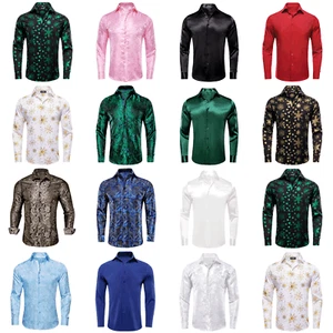 Mens Shirt Silk Long Sleeve T Shirts Dress Suit Slim Button Down Floral Casual - Picture 1 of 114