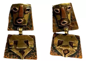 VINTAGE COPPER BRASS ARTISAN MODERNIST FIGURE PORTRAIT SCREW BACK EARRINGS - Picture 1 of 12