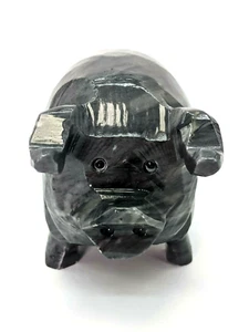 Stone Pig, gris/negro 1+ lb. Cerdo tallado en mármol de ónix, 2 3/4” de alto x 4” de largo, ¡NUEVO EN STOCK! - Imagen 1 de 12