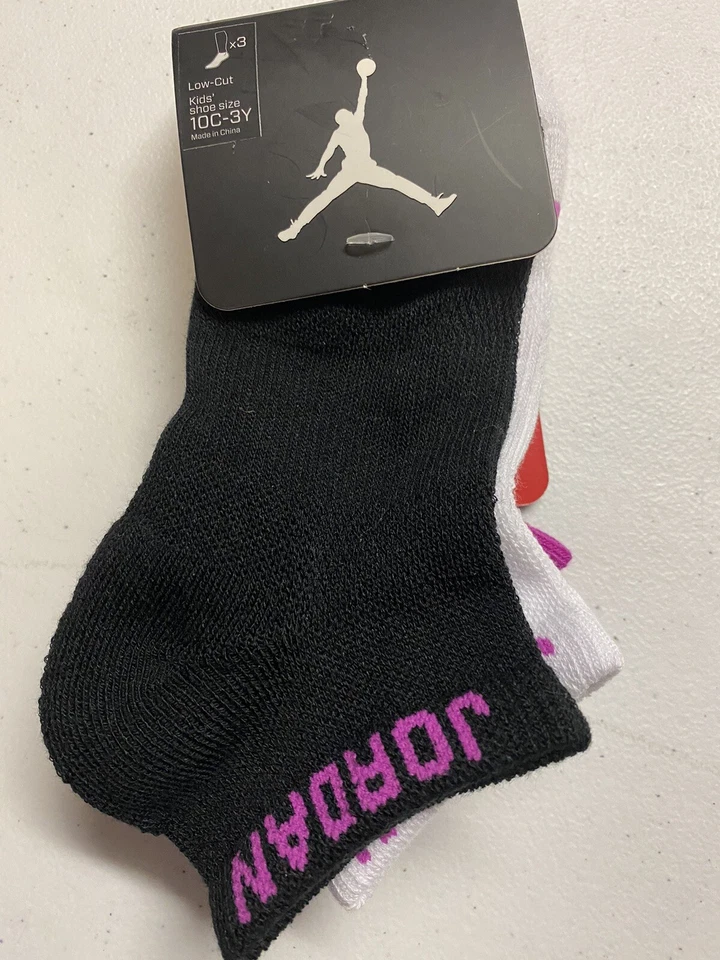 Air JORDAN Kids 3-Pack Jordan Basketball Low Cut Socks Pink/Black/White 3Y-5Y