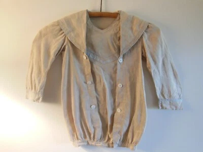Traje de marinero antiguo para niños Top de algodón beige con ribete azul y botones de fregona Foto 1 de 4