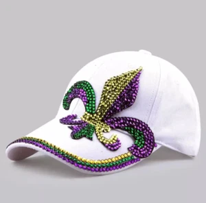 Gorra de béisbol para mujer blanca Mardi Gras Fleur De Lis estrás - Imagen 1 de 2
