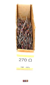 Resistencias de carbono 270 ohmios 1 vatio 5% y 10% Tol. - Aprox 344 piezas - Imagen 1 de 3