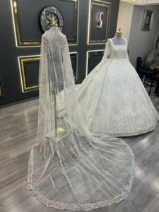 Bridal Veil mantilla beaded rhinestones and beads pearl free ship - Picture 1 of 4