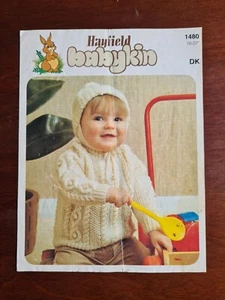 Hayfield Babykin DK Knitting Pattern No 1480 Aran Jacket And Hat 18-22" Vintage - Picture 1 of 3