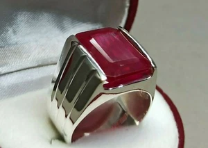 Emerald Cut Red Ruby Men Ring Sterling Silver 925 Roby Ring Handmade Yaqoot Ring - Picture 1 of 12