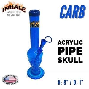 INHALE® 1X8" SKULL SHAPE ACRYLIC HOOKAH WATER PIPE WITH A CARB MADE IN THE USA - Picture 1 of 2