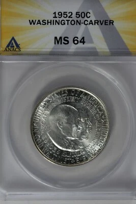 1952 .50  ANACS  MS 64 WASHINGTON-CARVER   Classic Commemorative Coins  - Image 1 of 2