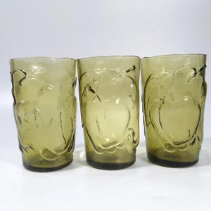 3 Green Tumblers Water Glasses Fruit Embossed Textured  10 Oz 4.75" TALL Italy - Picture 1 of 17