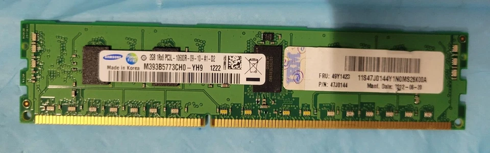 Samsung 2GB PC3L-10600R DDR3-133MHZ ECC Memory M393B5773CH0-YH9 IBM P/N 47J0144 - Image 1 of 1