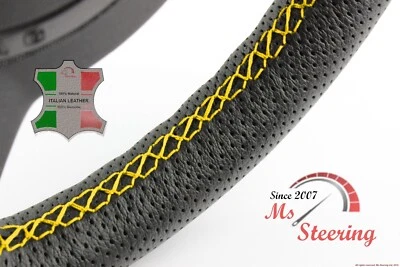 FUR PLYMOUTH ACCLAIM 89-95 SCHWARZ PERF LEDER-LENKRAD ABDECKUNG GELB 2 STICH Foto 1 de 4