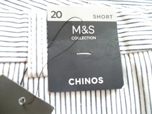 M&S Chinos Trousers Size 20 Short White /Blue Stripe BNWT Cotton with Stretch - Picture 1 of 6