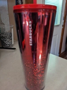 Starbucks Red Mirror Glitter Cold Cup Tumbler (24 oz) 2019 Holiday Christmas - Picture 1 of 2